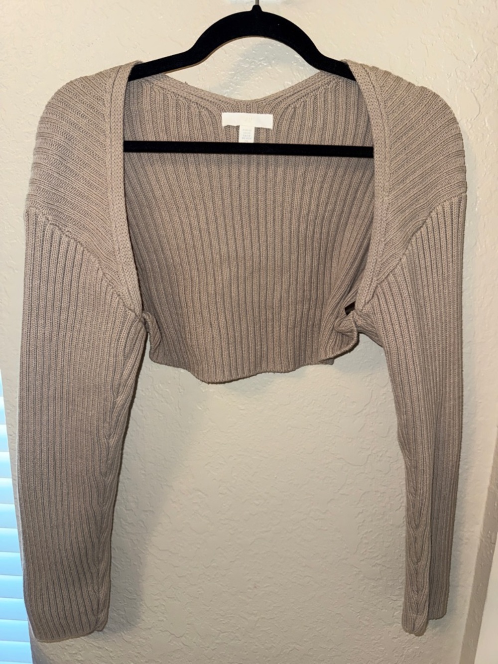 H&M Taupe Ribbed Cropped Bolero Sweater Jacket